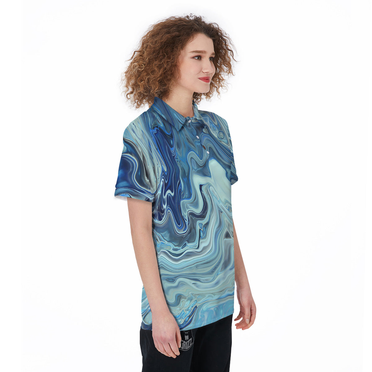 Acid Melt Blue Ocean Print Women's Golf Shirts-grizzshop
