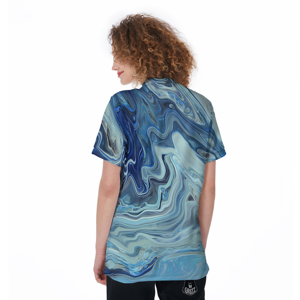 Acid Melt Blue Ocean Print Women's Golf Shirts-grizzshop