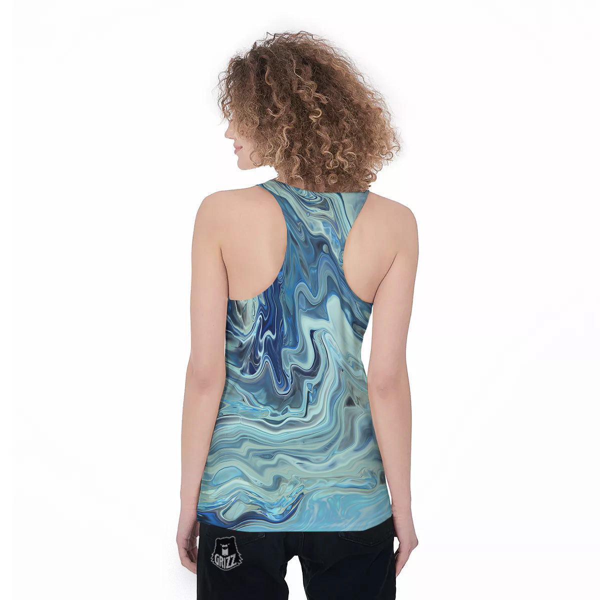 Acid Melt Blue Ocean Print Women's Racerback Tank Top-grizzshop