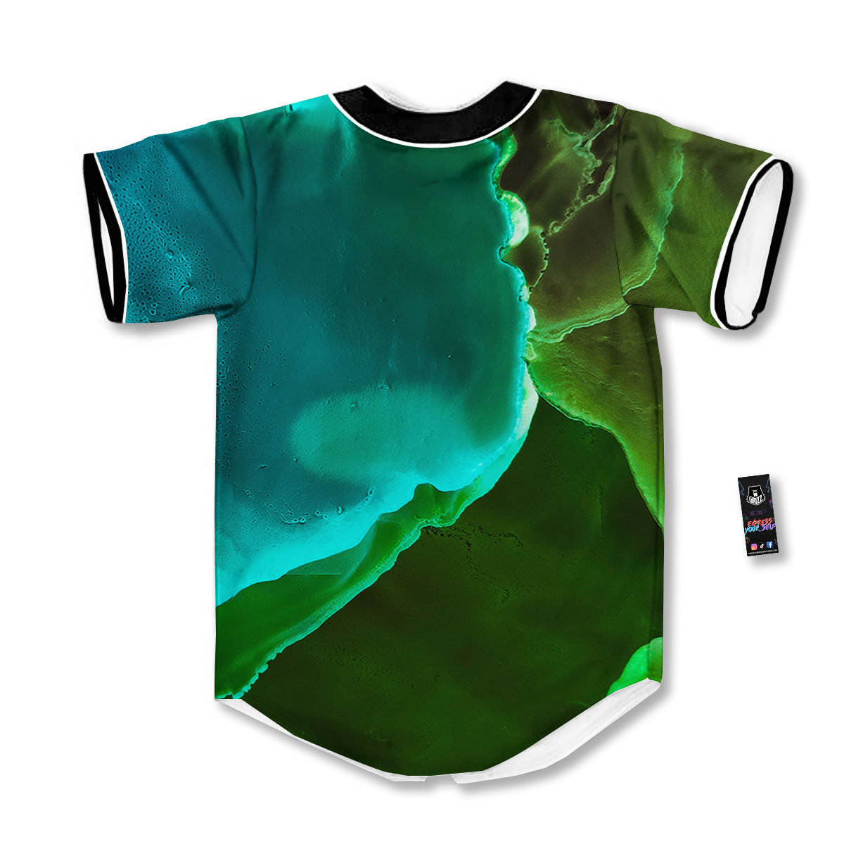 Acid Melt Green And Turquoise Print Baseball Jersey-grizzshop
