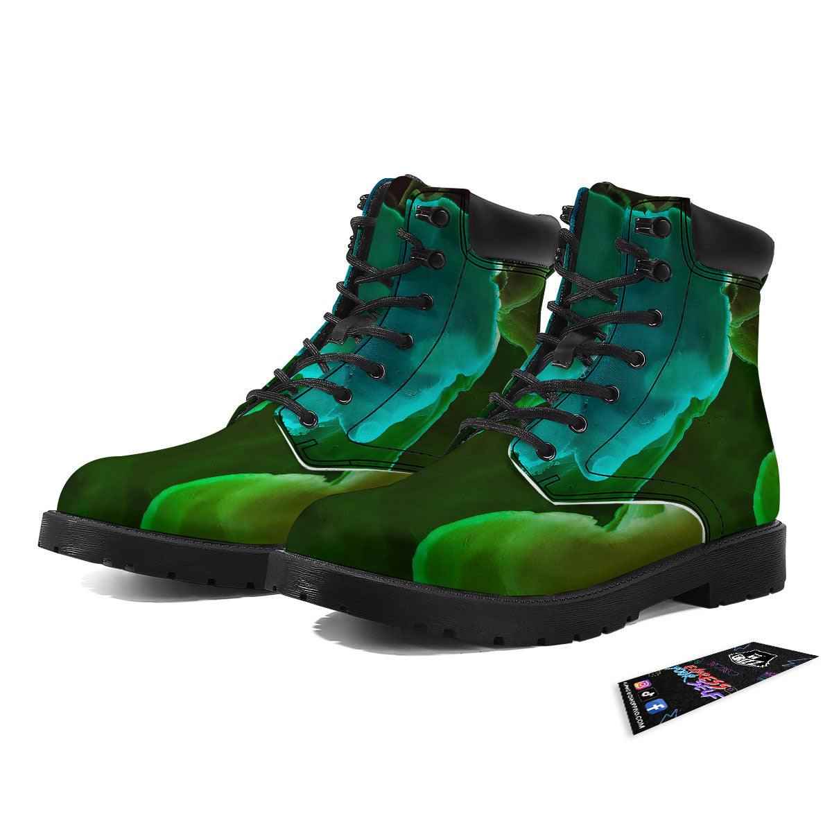 Acid Melt Green And Turquoise Print Boots-grizzshop