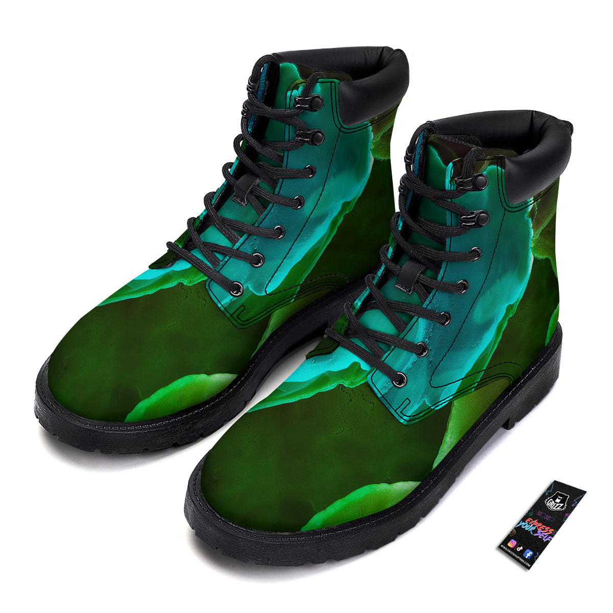 Acid Melt Green And Turquoise Print Boots-grizzshop