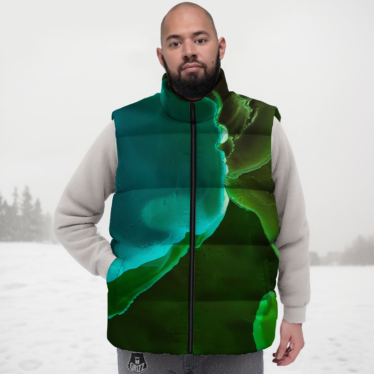 Acid Melt Green And Turquoise Print Down Vest