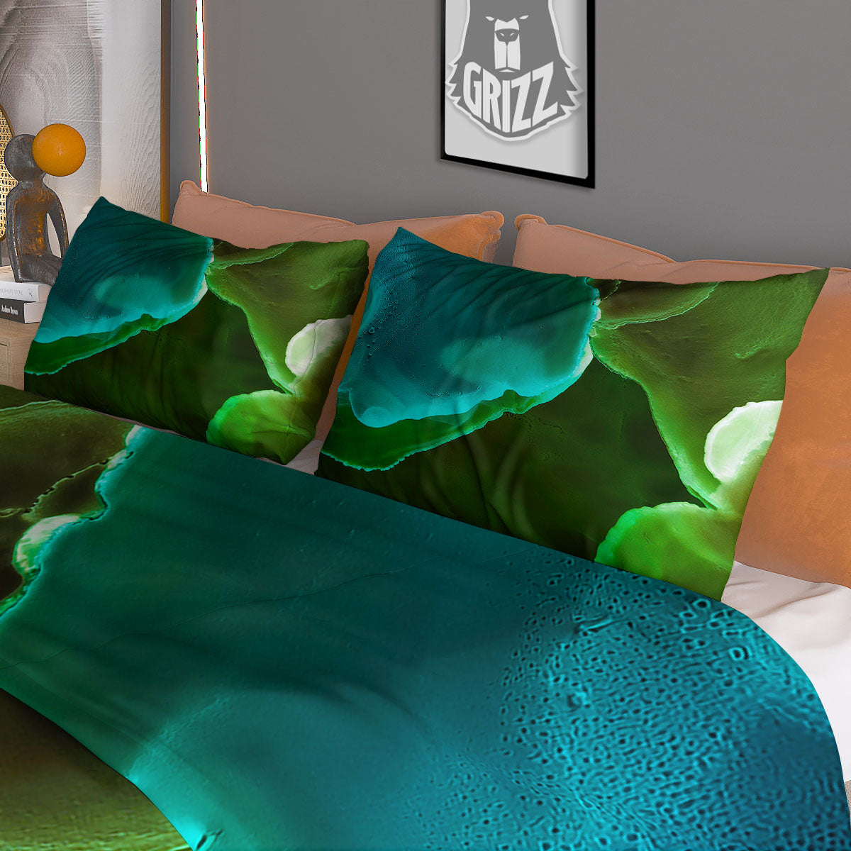 Acid Melt Green And Turquoise Print Duvet Cover Bedding Set