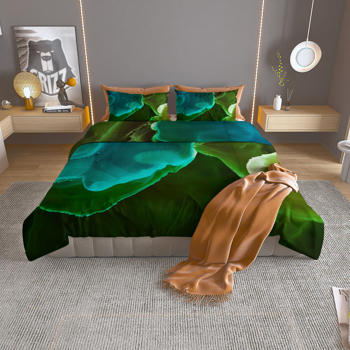 Acid Melt Green And Turquoise Print Duvet Cover Bedding Set