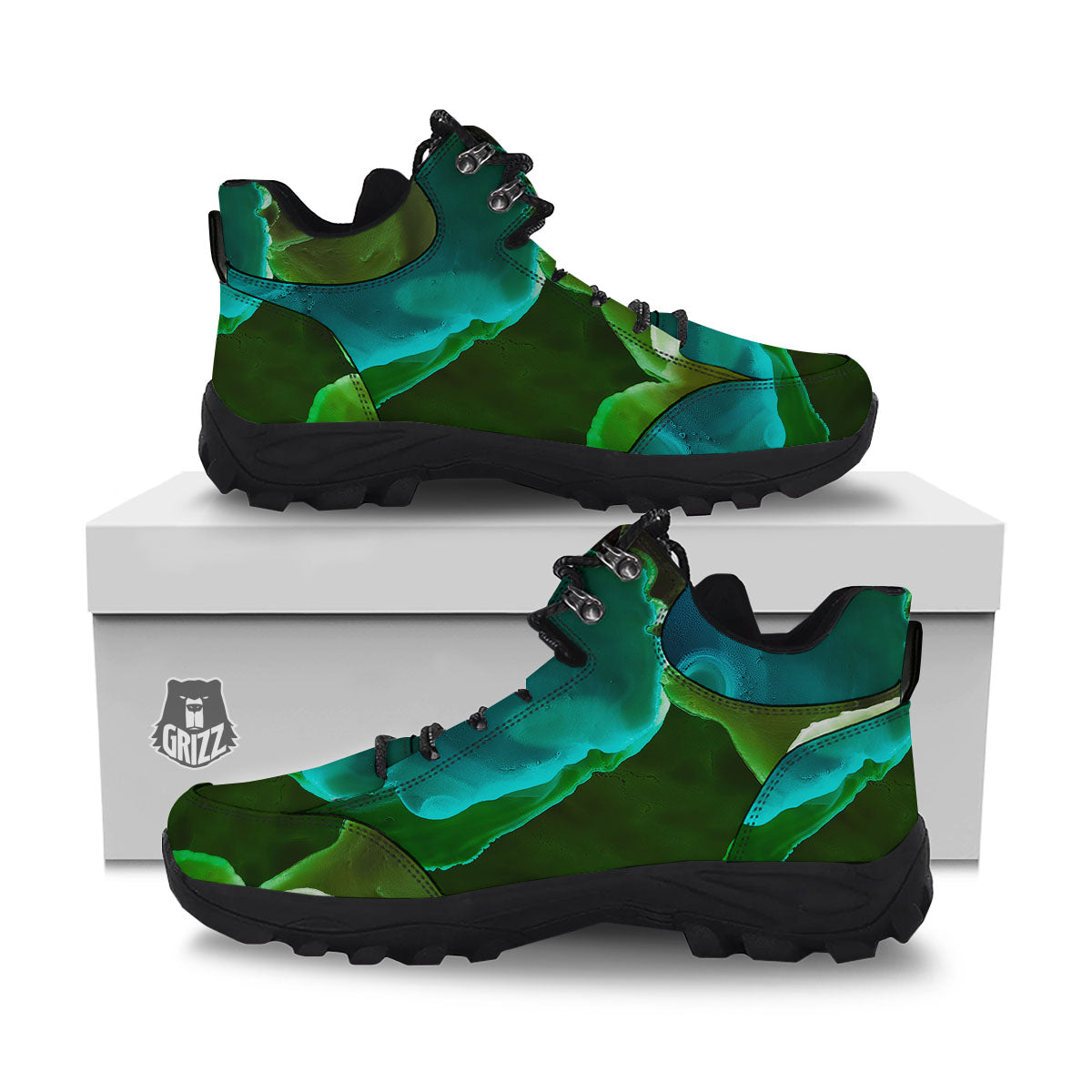 Acid Melt Green And Turquoise Print Hiking Shoes-grizzshop