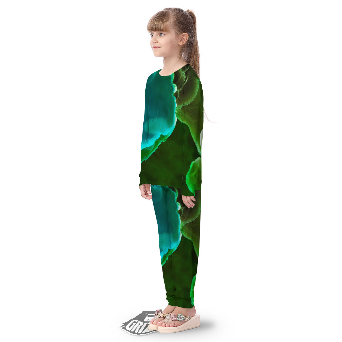 Acid Melt Green And Turquoise Print Kid's Pajamas-grizzshop
