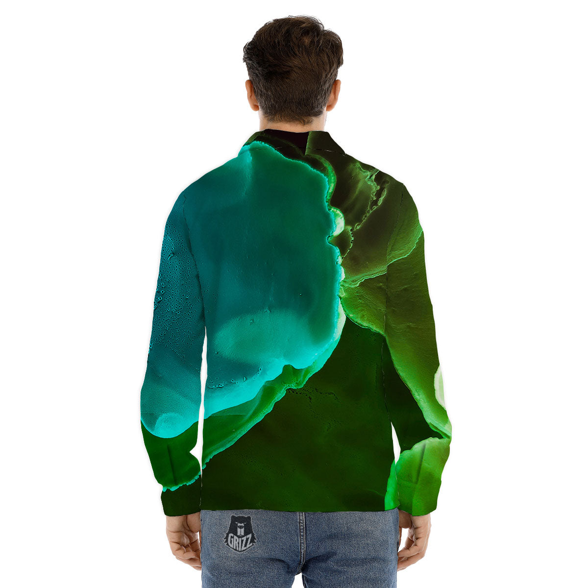 Acid Melt Green And Turquoise Print Men's Dress Shirts-grizzshop