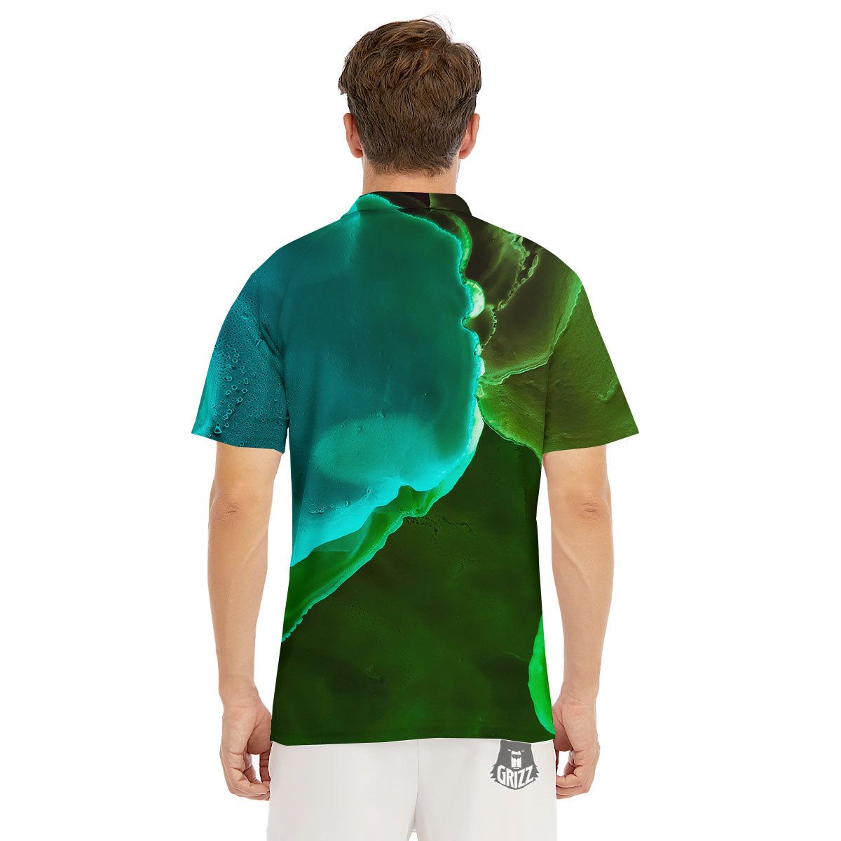 Acid Melt Green And Turquoise Print Men's Golf Shirts-grizzshop