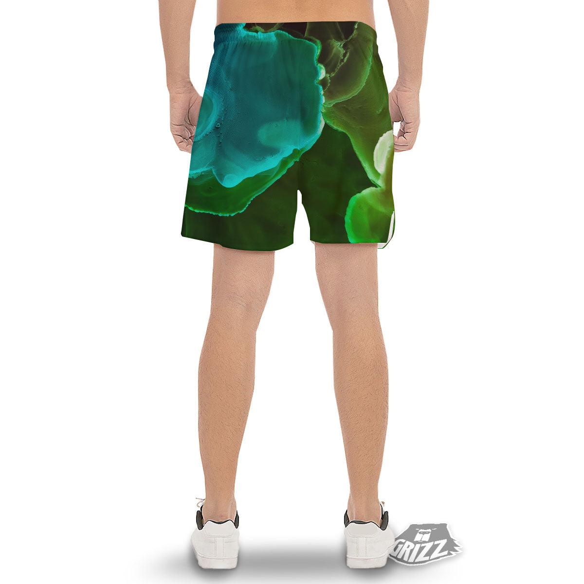 Acid Melt Green And Turquoise Print Men's Gym Shorts-grizzshop
