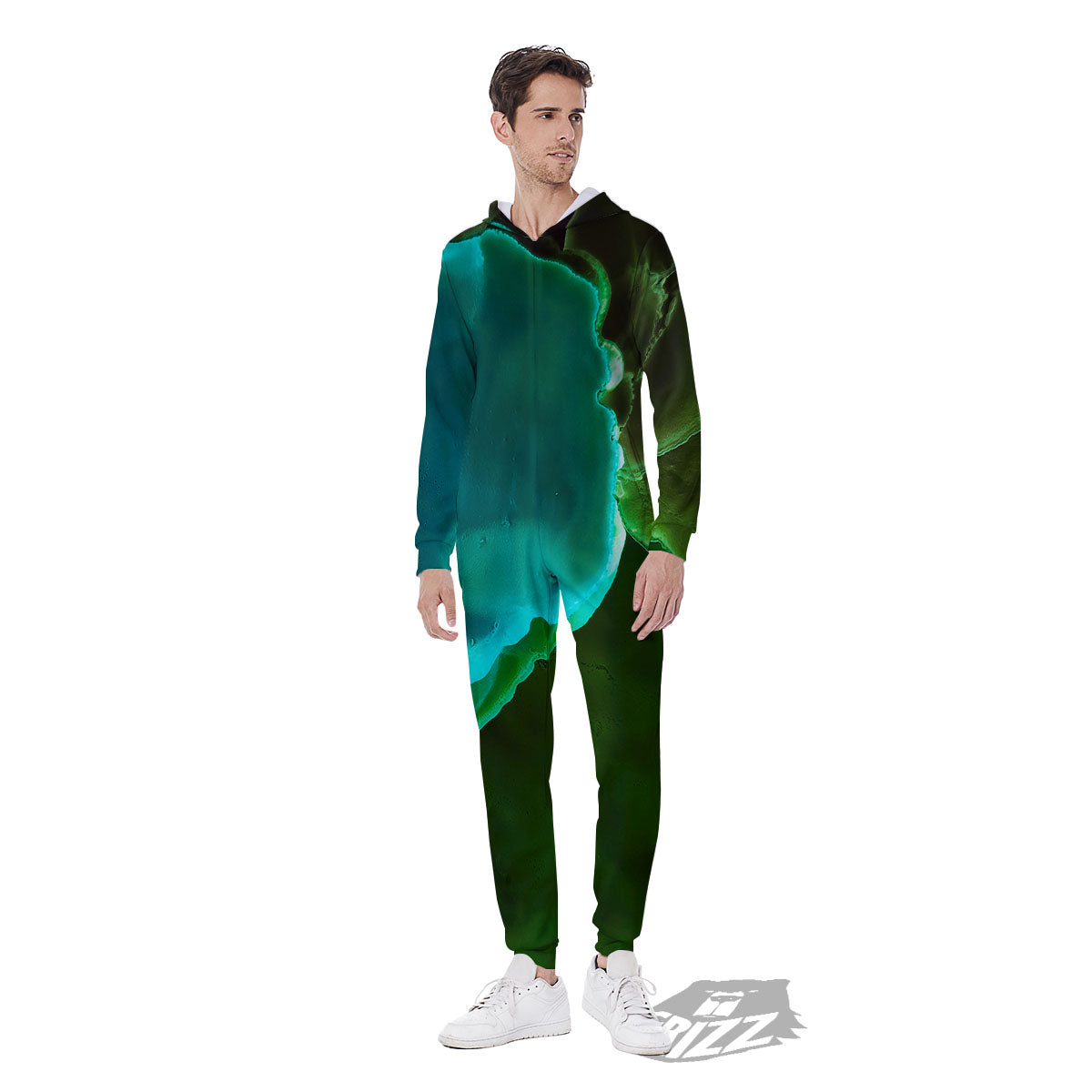 Acid Melt Green And Turquoise Print Men's Jumpsuit-grizzshop