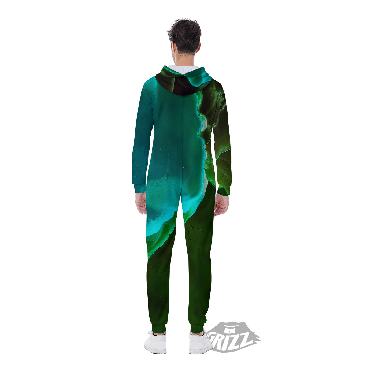 Acid Melt Green And Turquoise Print Men's Jumpsuit-grizzshop