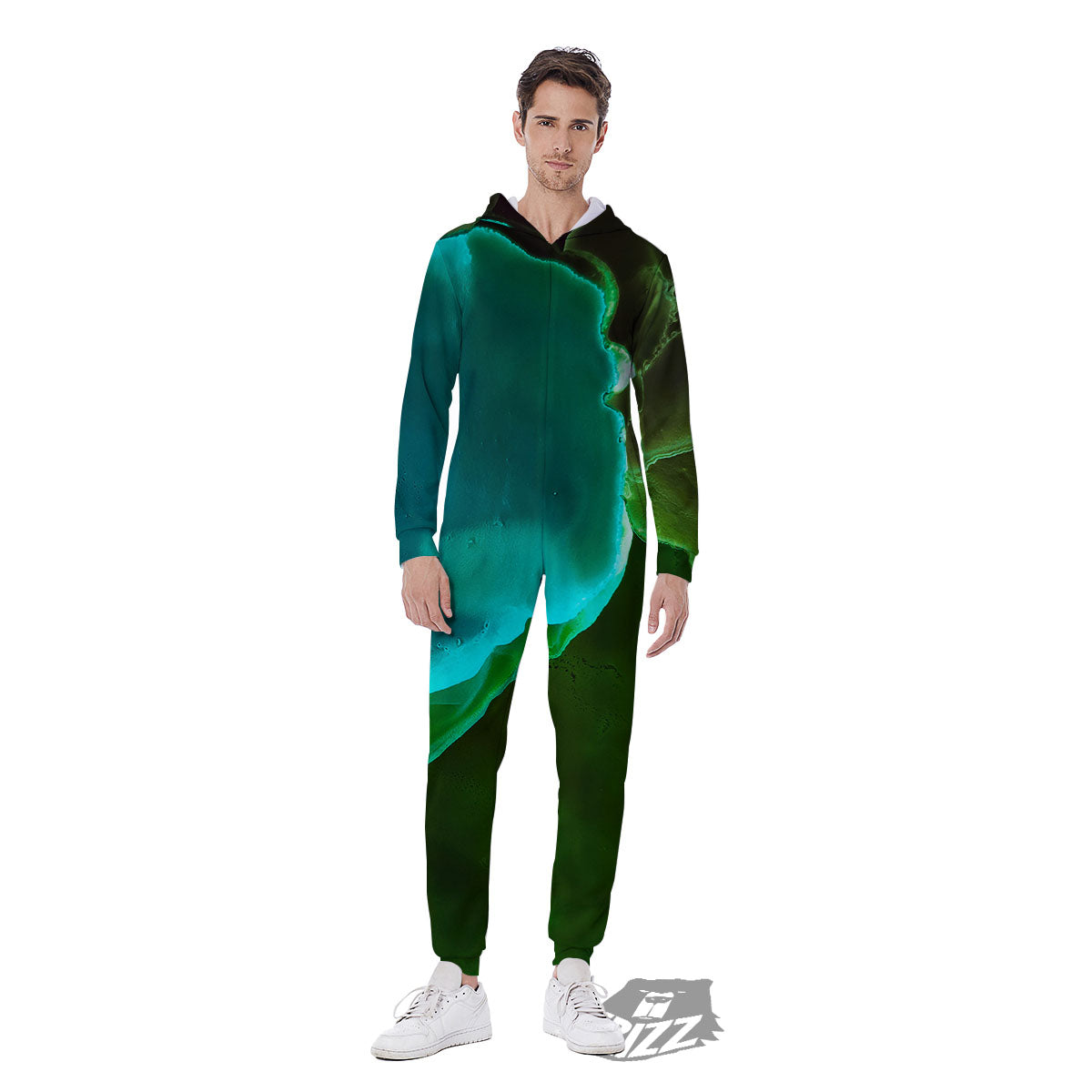 Acid Melt Green And Turquoise Print Men's Jumpsuit-grizzshop