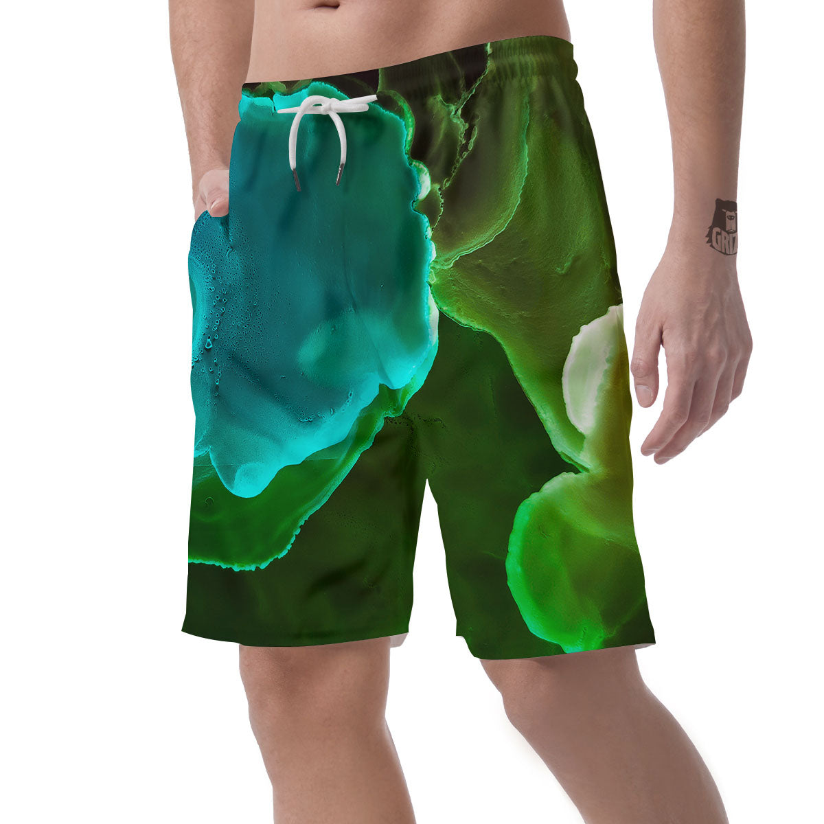 Acid Melt Green And Turquoise Print Men's Shorts-grizzshop