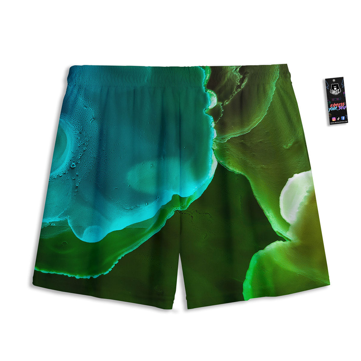 Acid Melt Green And Turquoise Print Mesh Shorts