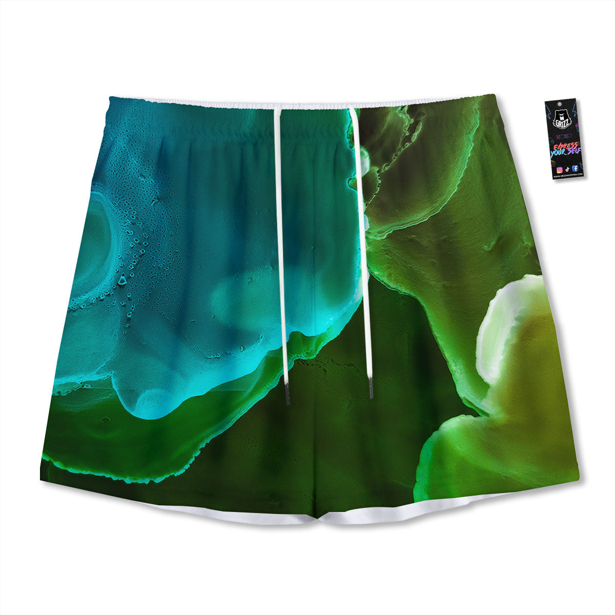 Acid Melt Green And Turquoise Print Mesh Shorts