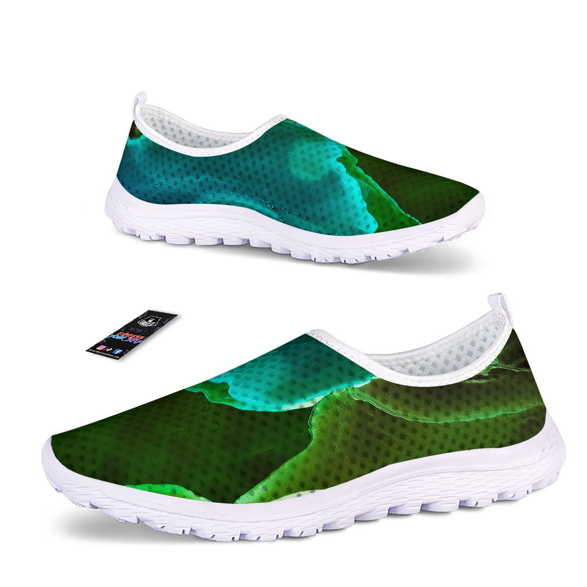 Acid Melt Green And Turquoise Print Nurse Shoes-grizzshop
