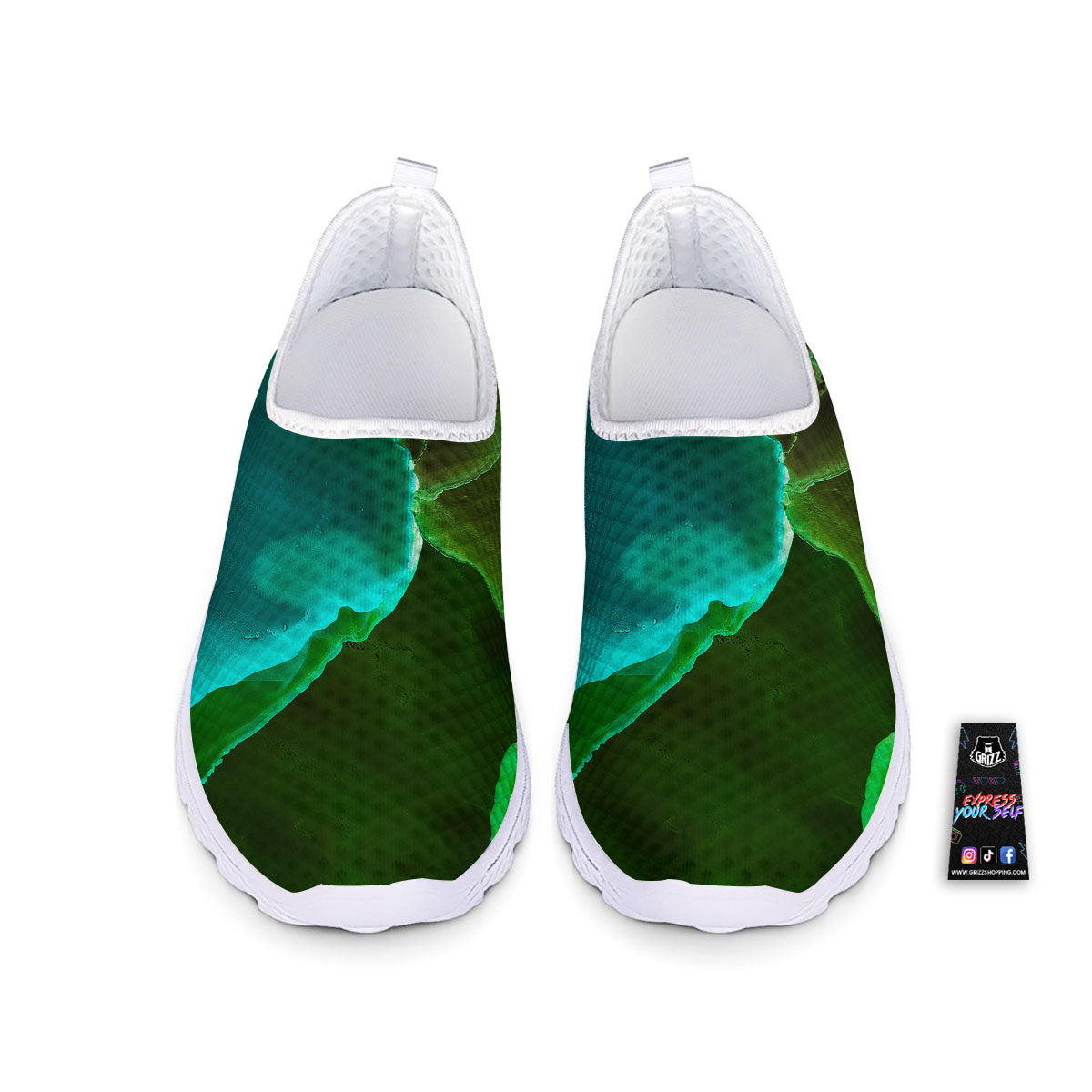 Acid Melt Green And Turquoise Print Nurse Shoes-grizzshop