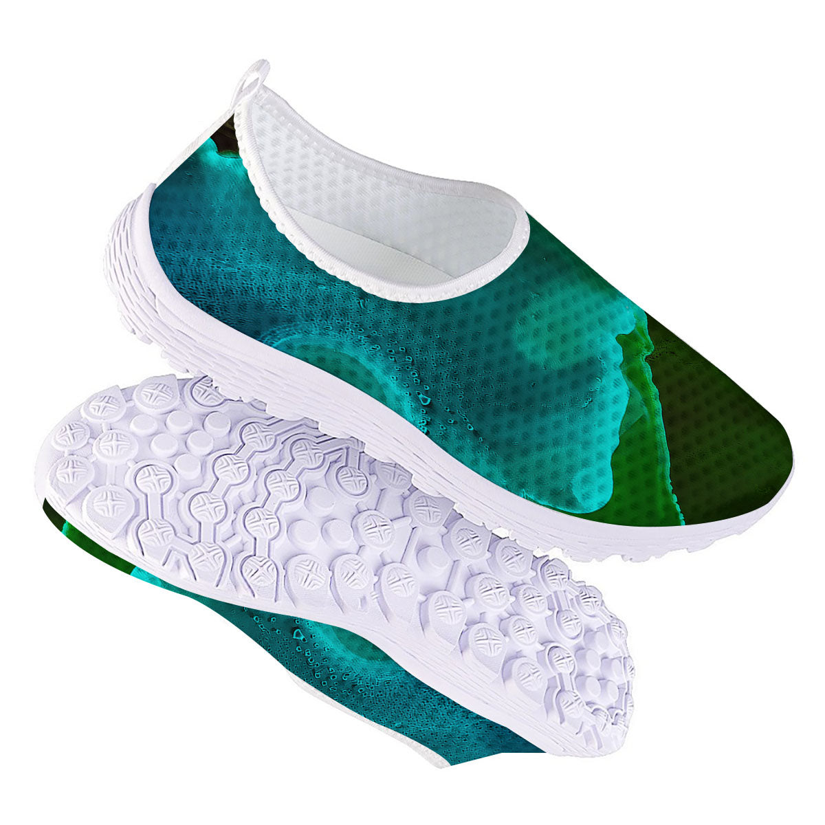 Acid Melt Green And Turquoise Print Nurse Shoes-grizzshop