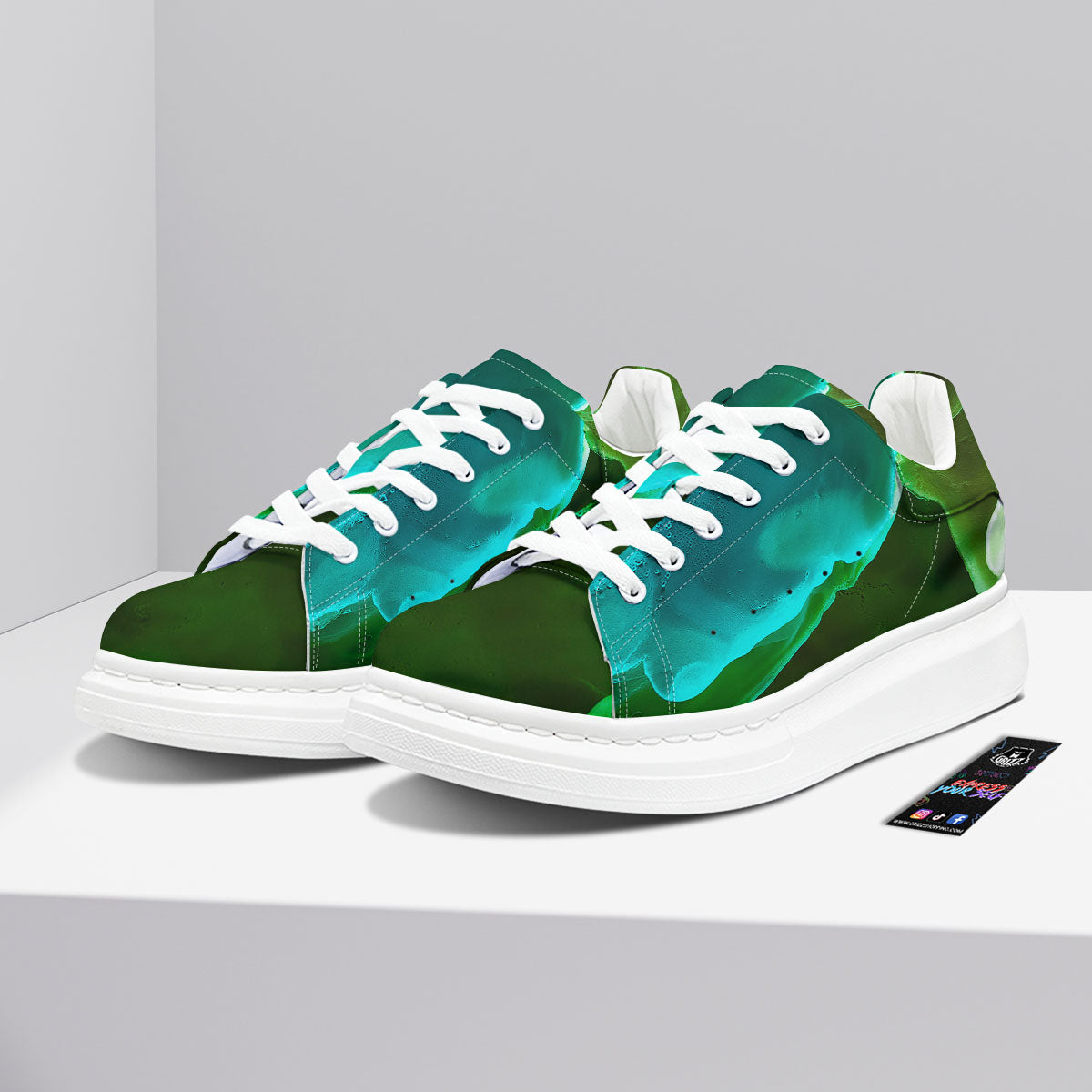 Acid Melt Green And Turquoise Print Platform Shoes-grizzshop