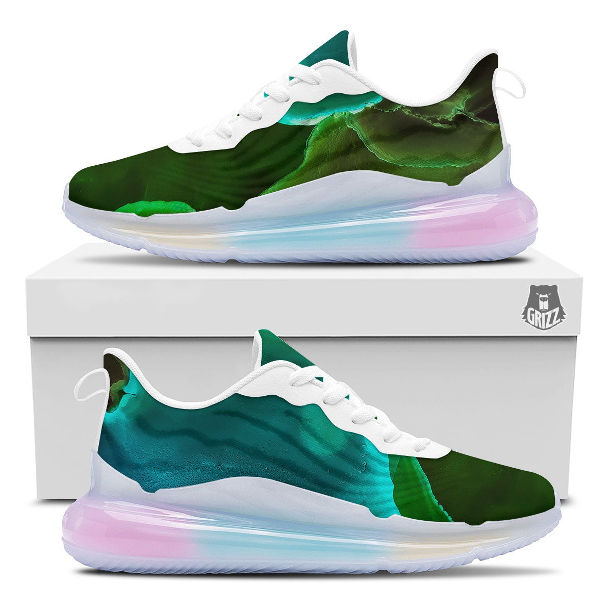 Acid Melt Green And Turquoise Print Running Sneakers-grizzshop