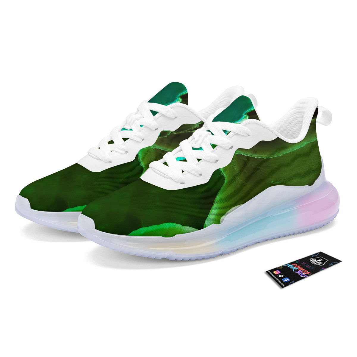 Acid Melt Green And Turquoise Print Running Sneakers-grizzshop