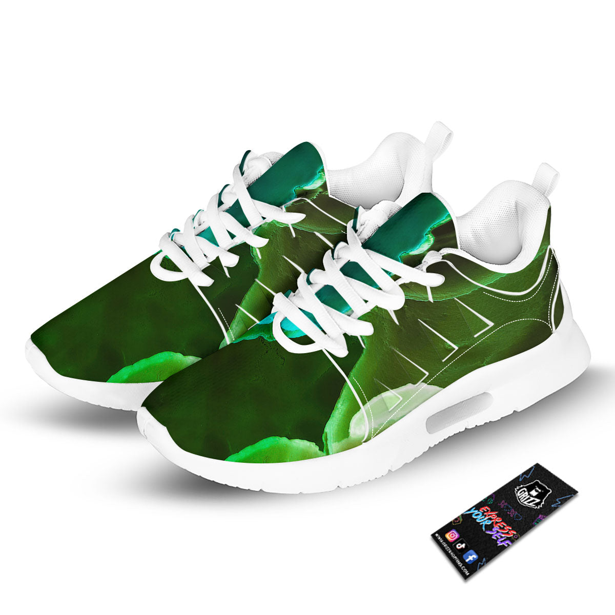 Acid Melt Green And Turquoise Print Tennis Shoes-grizzshop