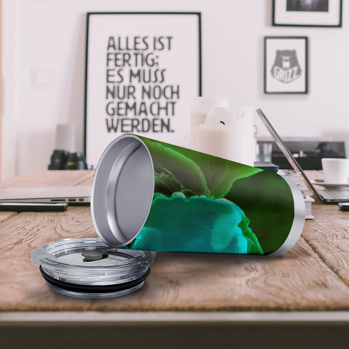 Acid Melt Green And Turquoise Print Tumbler-grizzshop