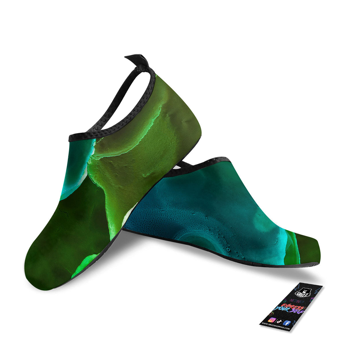 Acid Melt Green And Turquoise Print Water Shoes-grizzshop