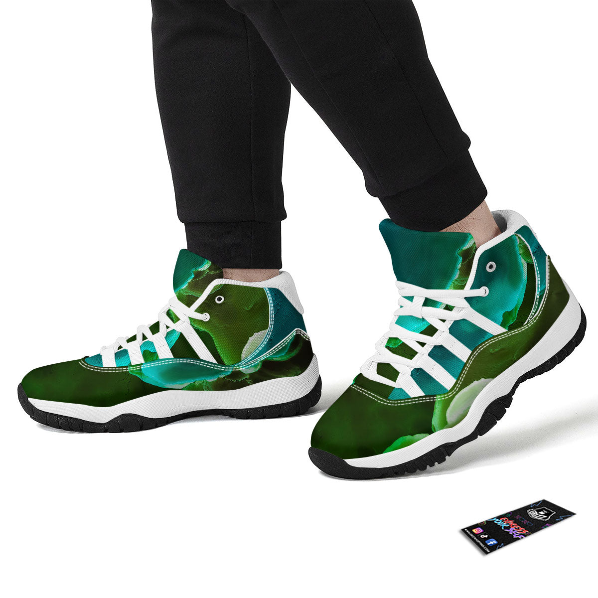Acid Melt Green And Turquoise Print White Bball Shoes-grizzshop