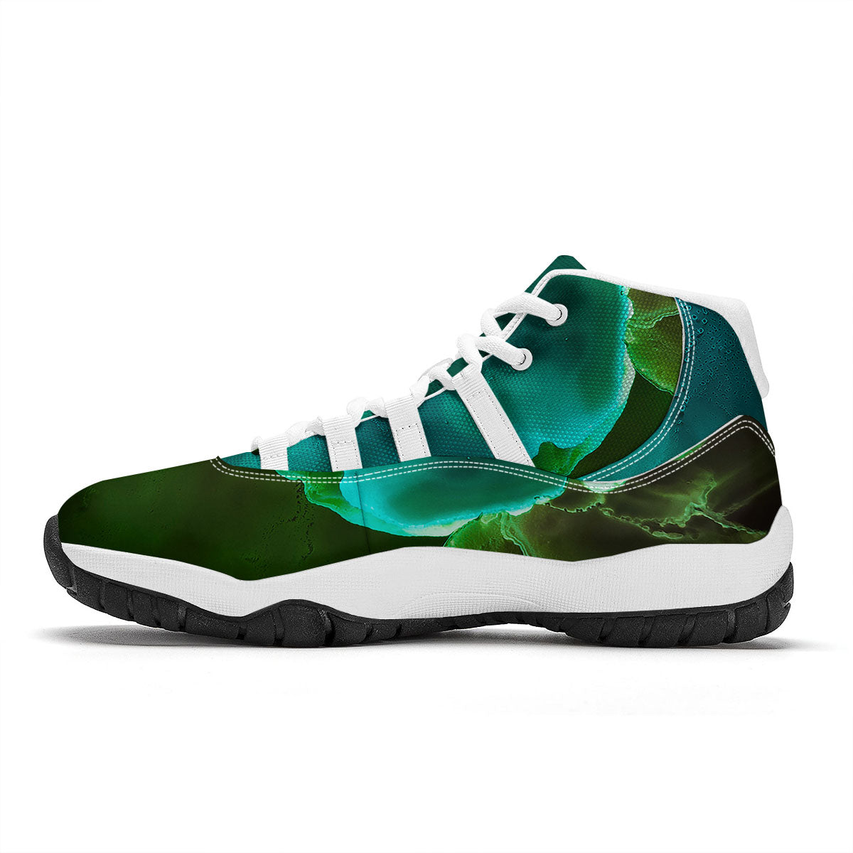 Acid Melt Green And Turquoise Print White Bball Shoes-grizzshop