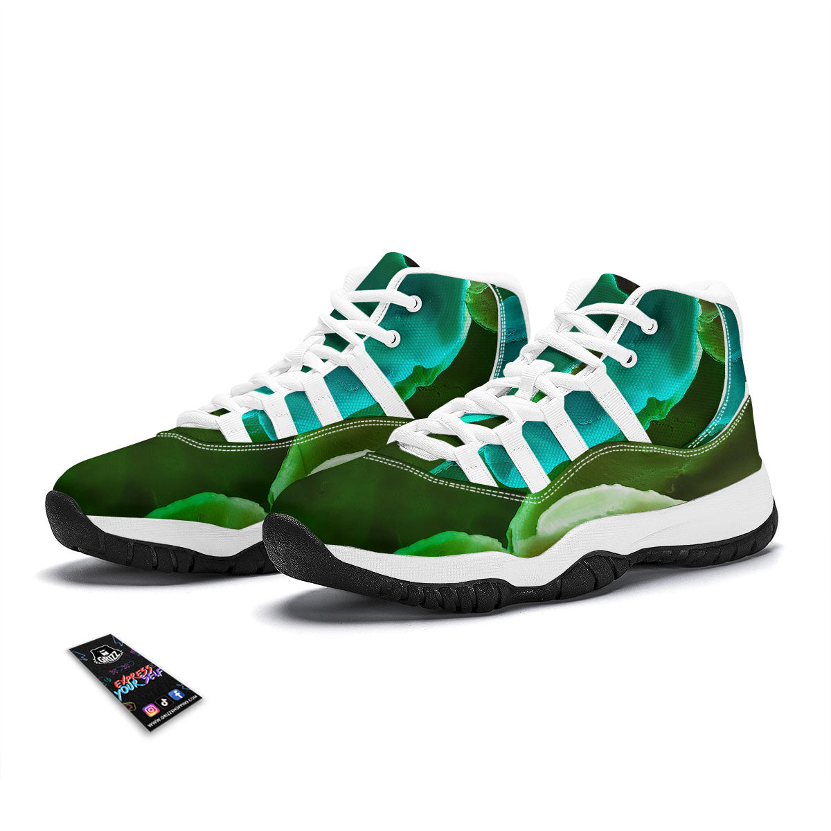 Acid Melt Green And Turquoise Print White Bball Shoes-grizzshop
