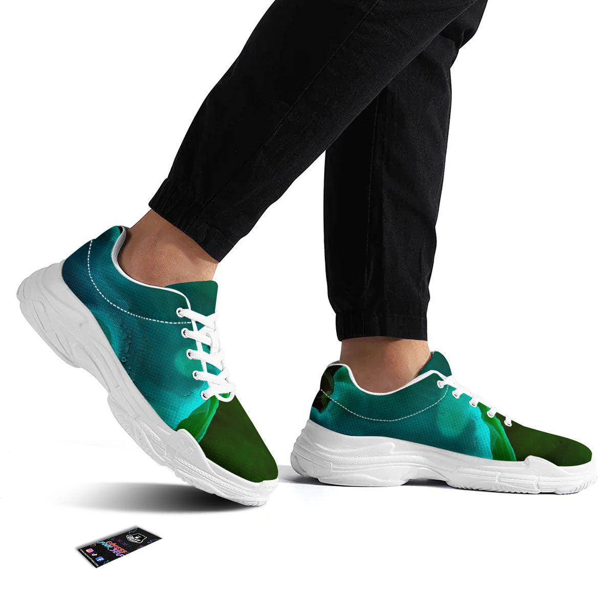 Acid Melt Green And Turquoise Print White Chunky Shoes-grizzshop