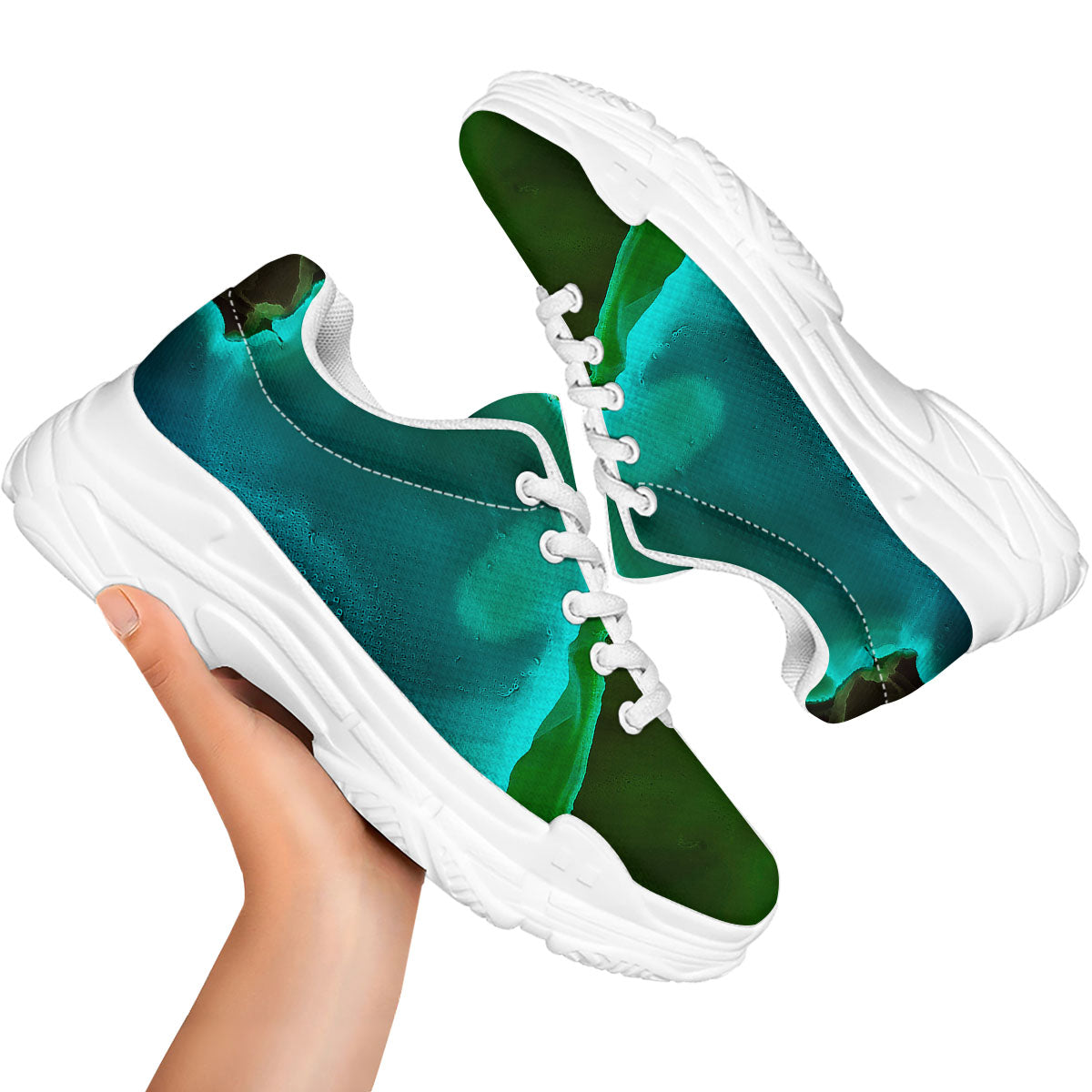 Acid Melt Green And Turquoise Print White Chunky Shoes-grizzshop