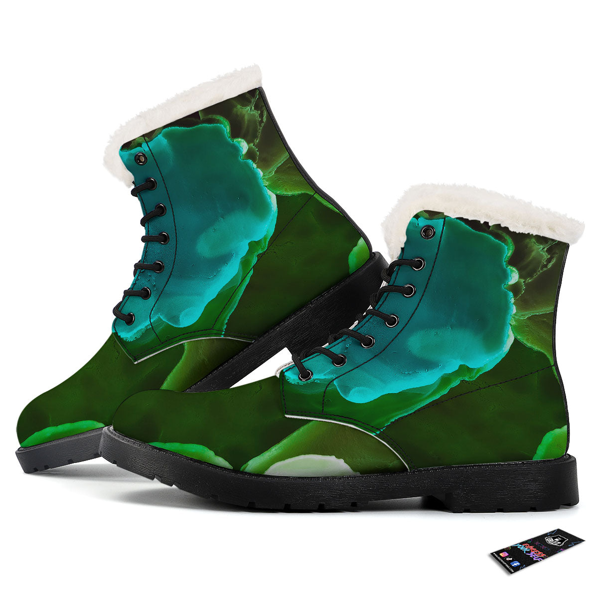 Acid Melt Green And Turquoise Print Winter Boots-grizzshop