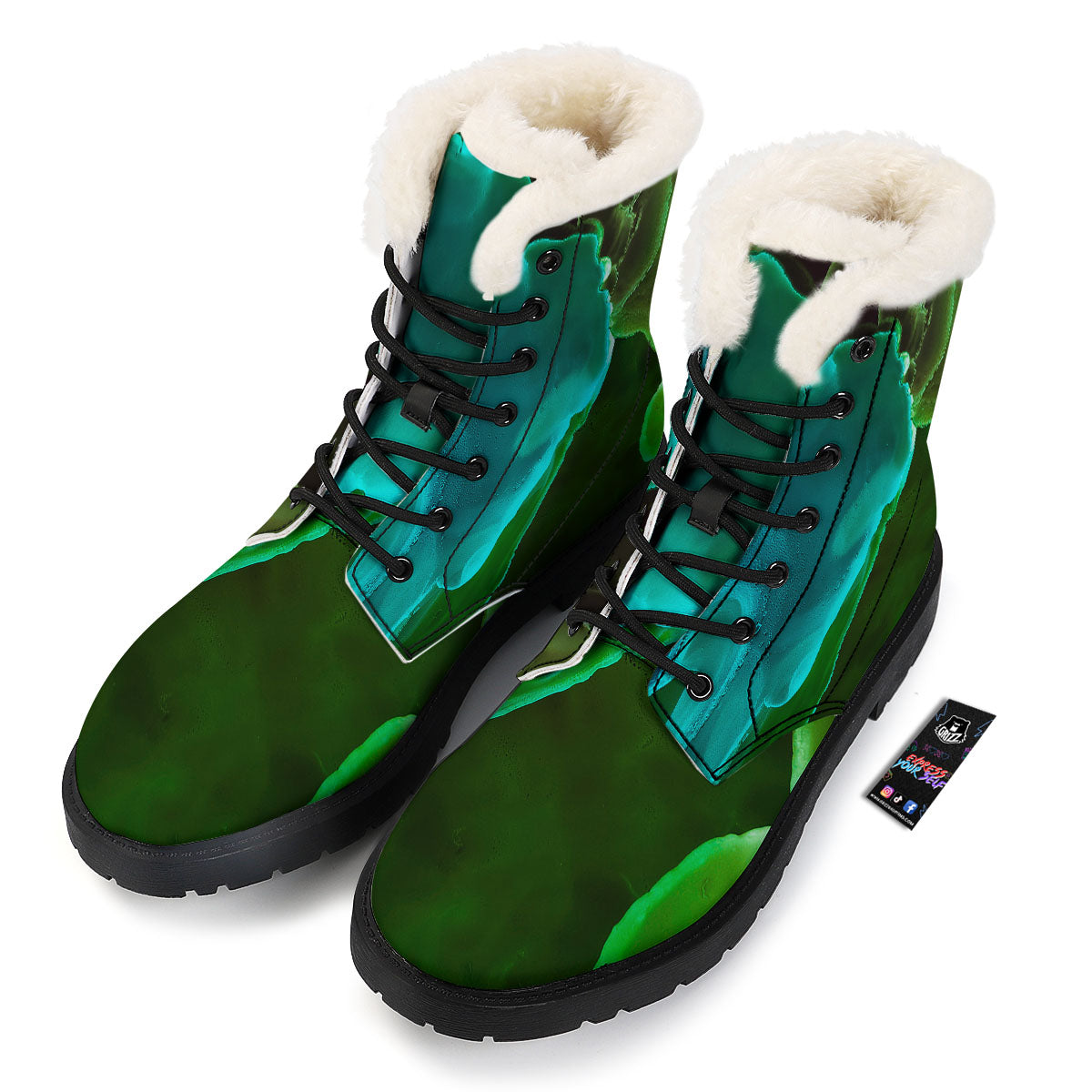 Acid Melt Green And Turquoise Print Winter Boots-grizzshop