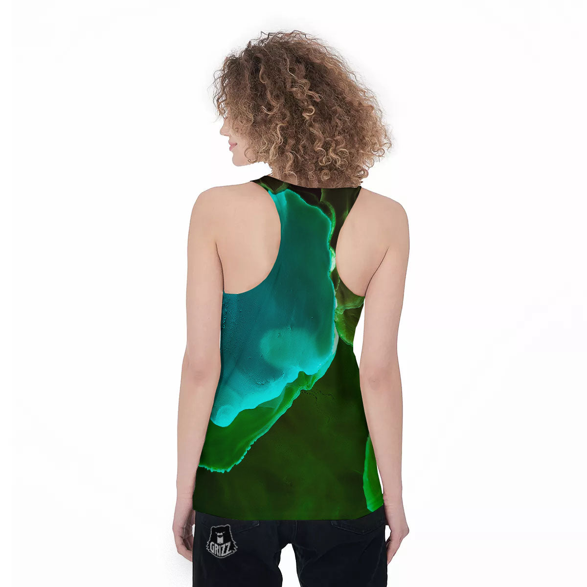 Acid Melt Green And Turquoise Print Women's Racerback Tank Top-grizzshop