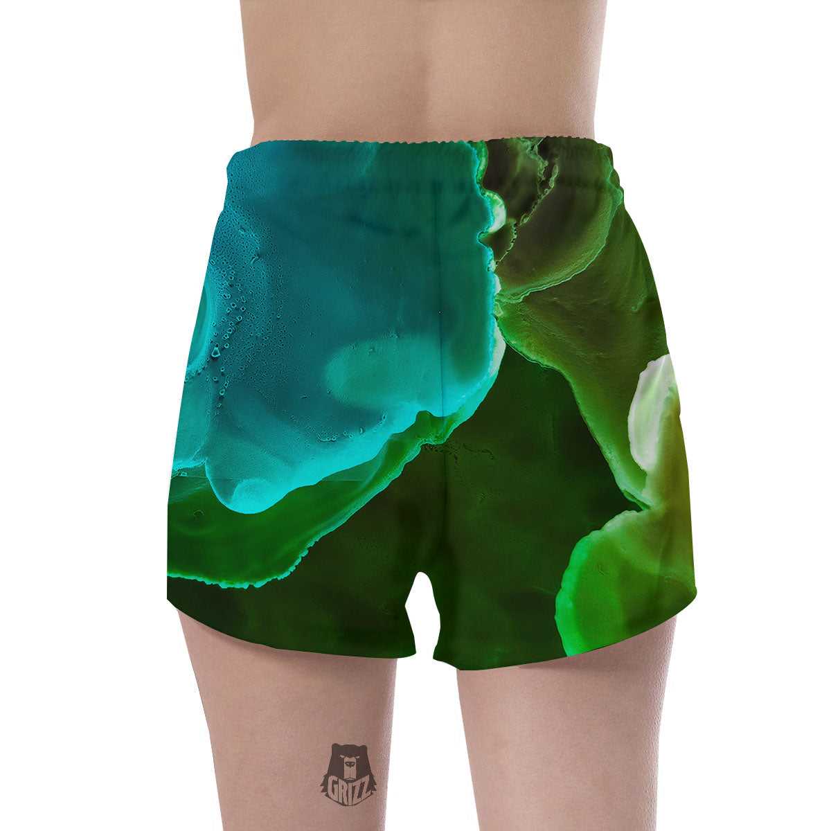 Acid Melt Green And Turquoise Print Women's Shorts-grizzshop