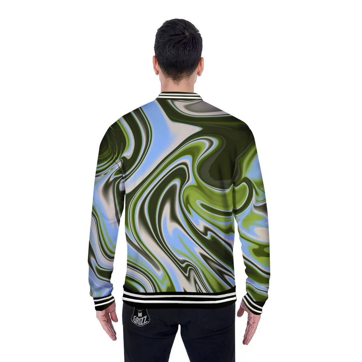 Acid Melt Green Print Baseball Jacket-grizzshop