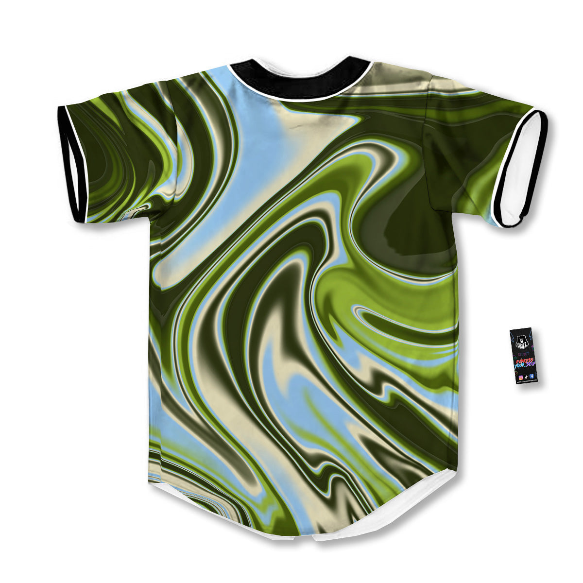 Acid Melt Green Print Baseball Jersey-grizzshop