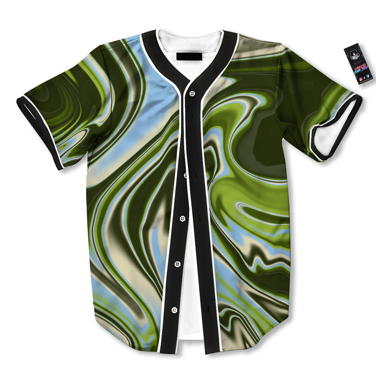 Acid Melt Green Print Baseball Jersey-grizzshop