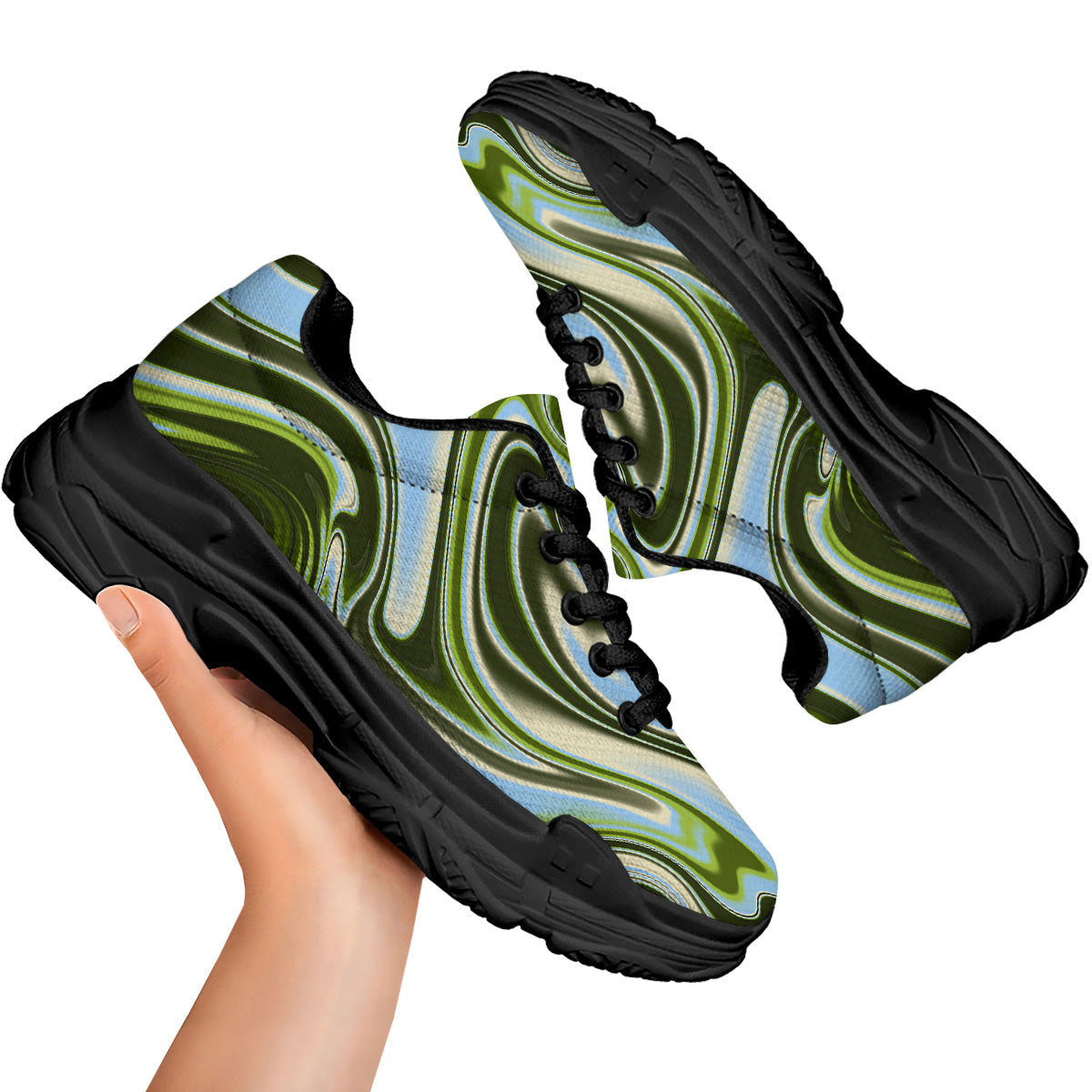 Acid Melt Green Print Black Chunky Shoes-grizzshop