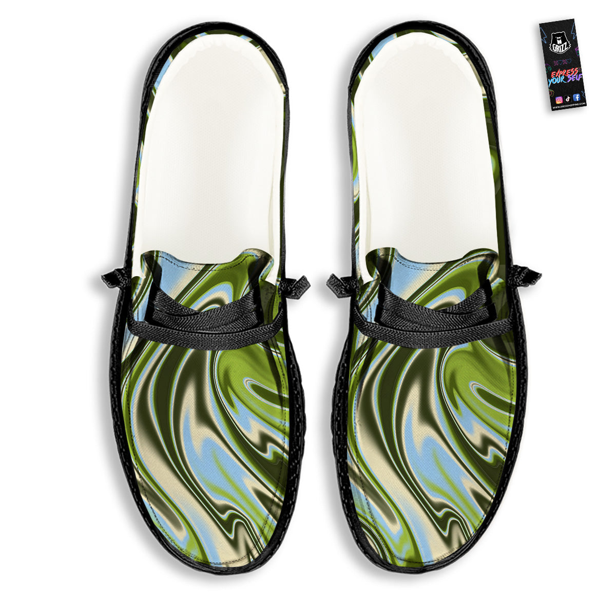 Acid Melt Green Print Black Loafers-grizzshop