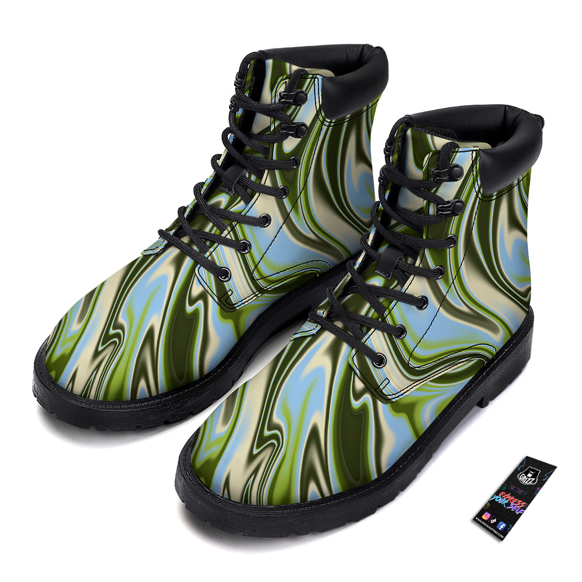 Acid Melt Green Print Boots-grizzshop