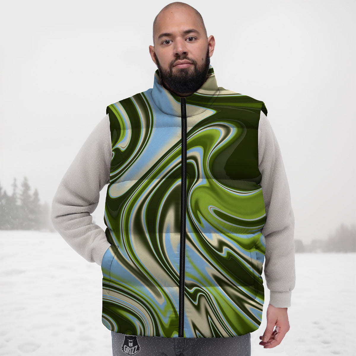 Acid Melt Green Print Down Vest