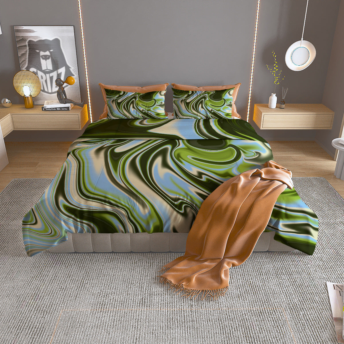 African Ethnic Green Print Duvet Cover Bedding Set