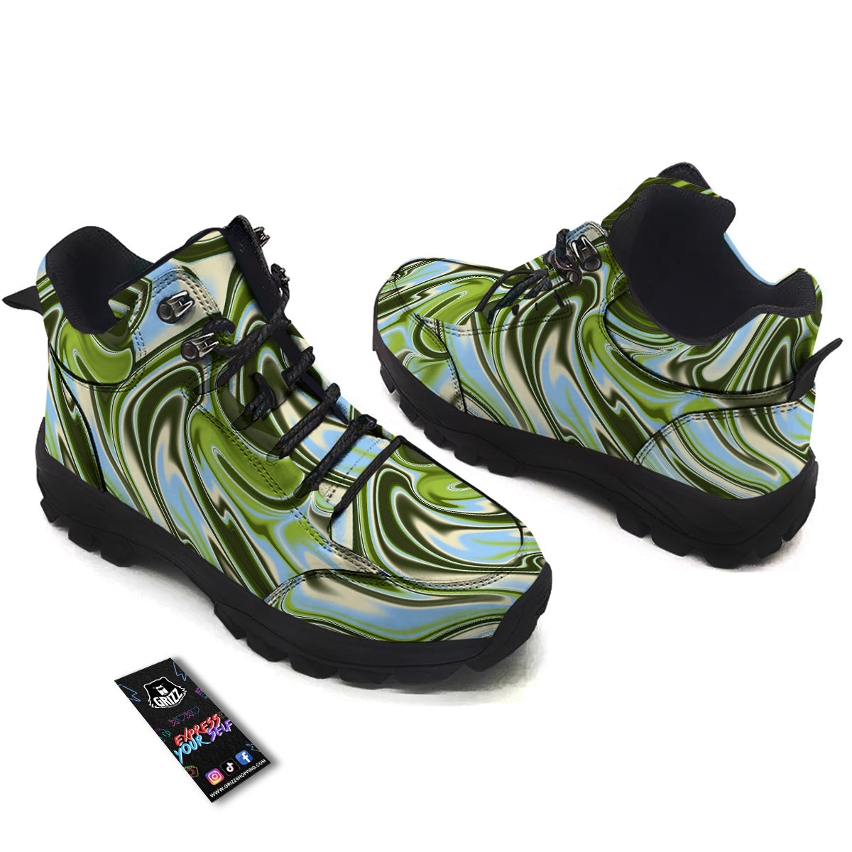 Acid Melt Green Print Hiking Shoes-grizzshop