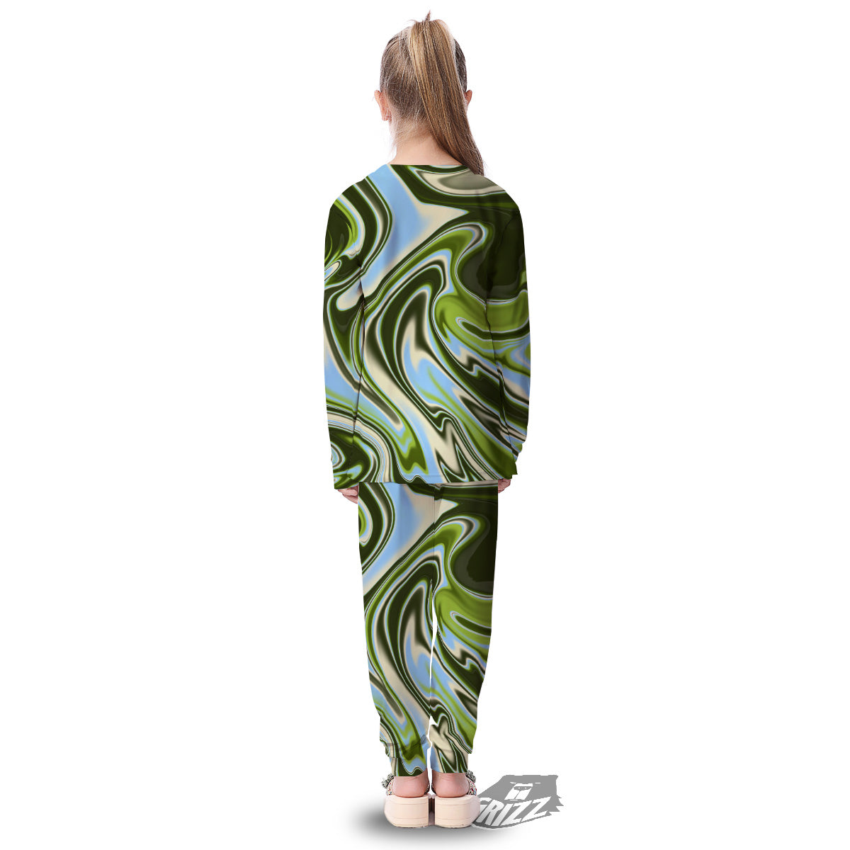 Acid Melt Green Print Kid's Pajamas-grizzshop