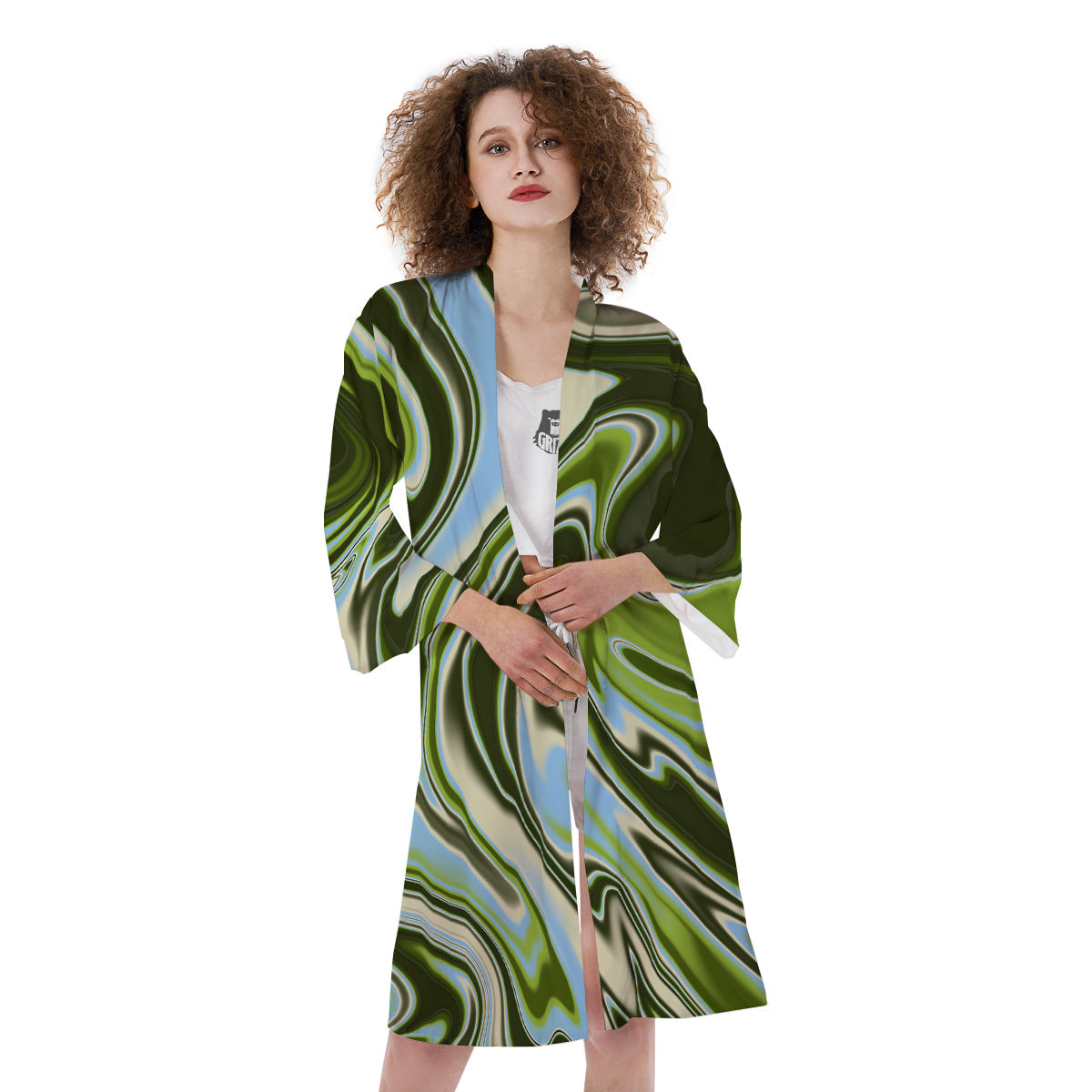 Acid Melt Green Print Kimono-grizzshop