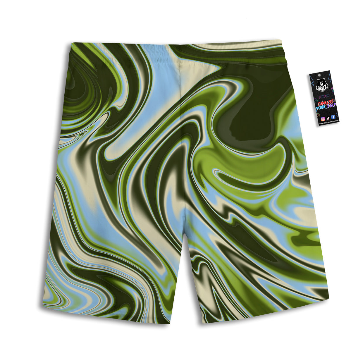 Acid Melt Green Print Men's Athletic Shorts